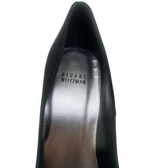 Stuart Weitzman Black Satin Crystal Embellished Heels Pointed Toe Pumps Size 8.5 - Picture 11 of 14